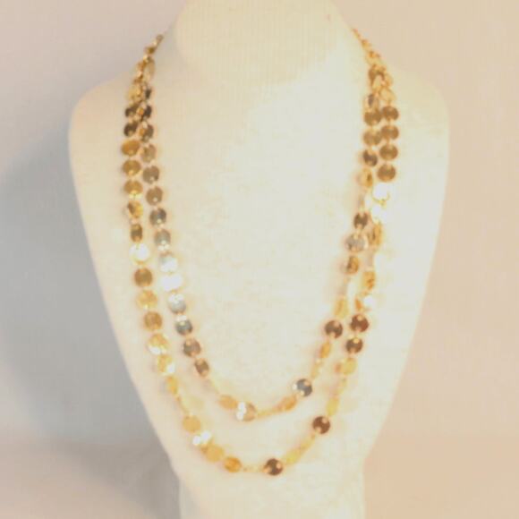 Gold Tone Disc Opera Chain Necklace - Picture 1 of 7